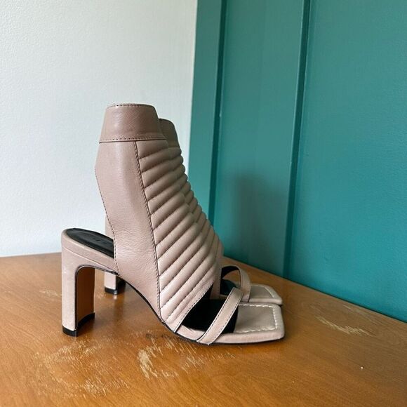 Marcella NYC Women’s Tulla Edgy Quilted Ribbed Heeled Square Toe Block Heel Sand - Picture 4 of 15